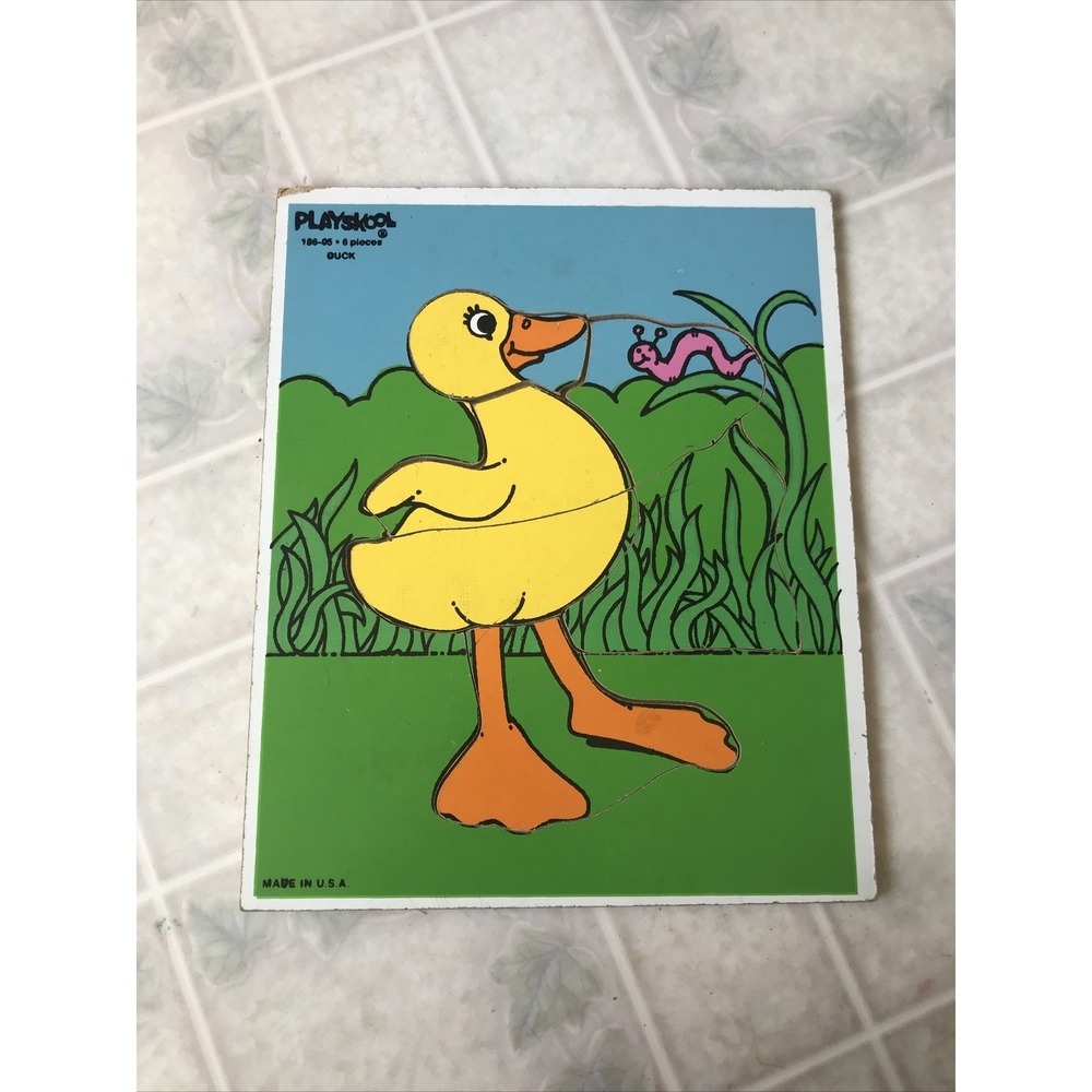 Vintage Playskool 1980's Duck Wooden Tray Puzzle #186-05